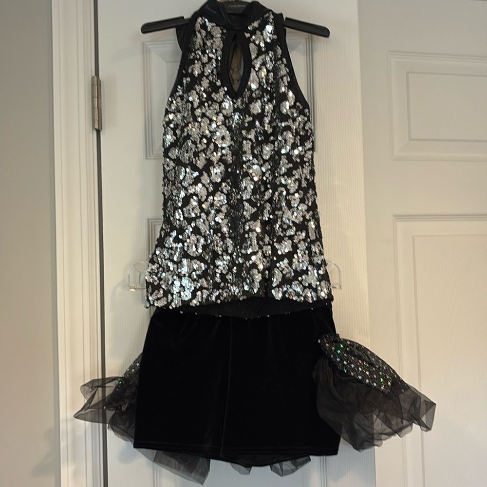 A Wish Come True Girls Silver Sequins Three Piece Dance Costume Size LC